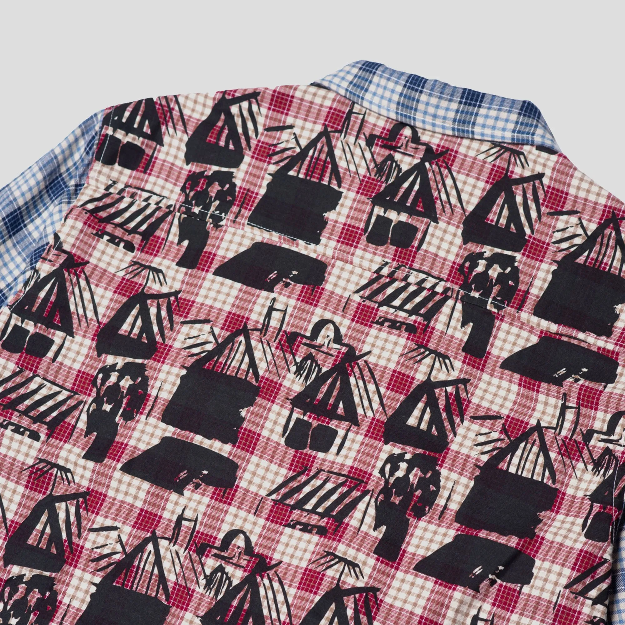 Hoddle Skyline Zip Up Flannel Shirt - Navy Plaid / Red Plaid Eco Dye Technique Designer Look