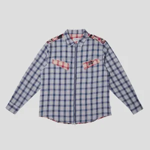Hoddle Skyline Zip Up Flannel Shirt - Navy Plaid / Red Plaid Dynamic Design Zip Front