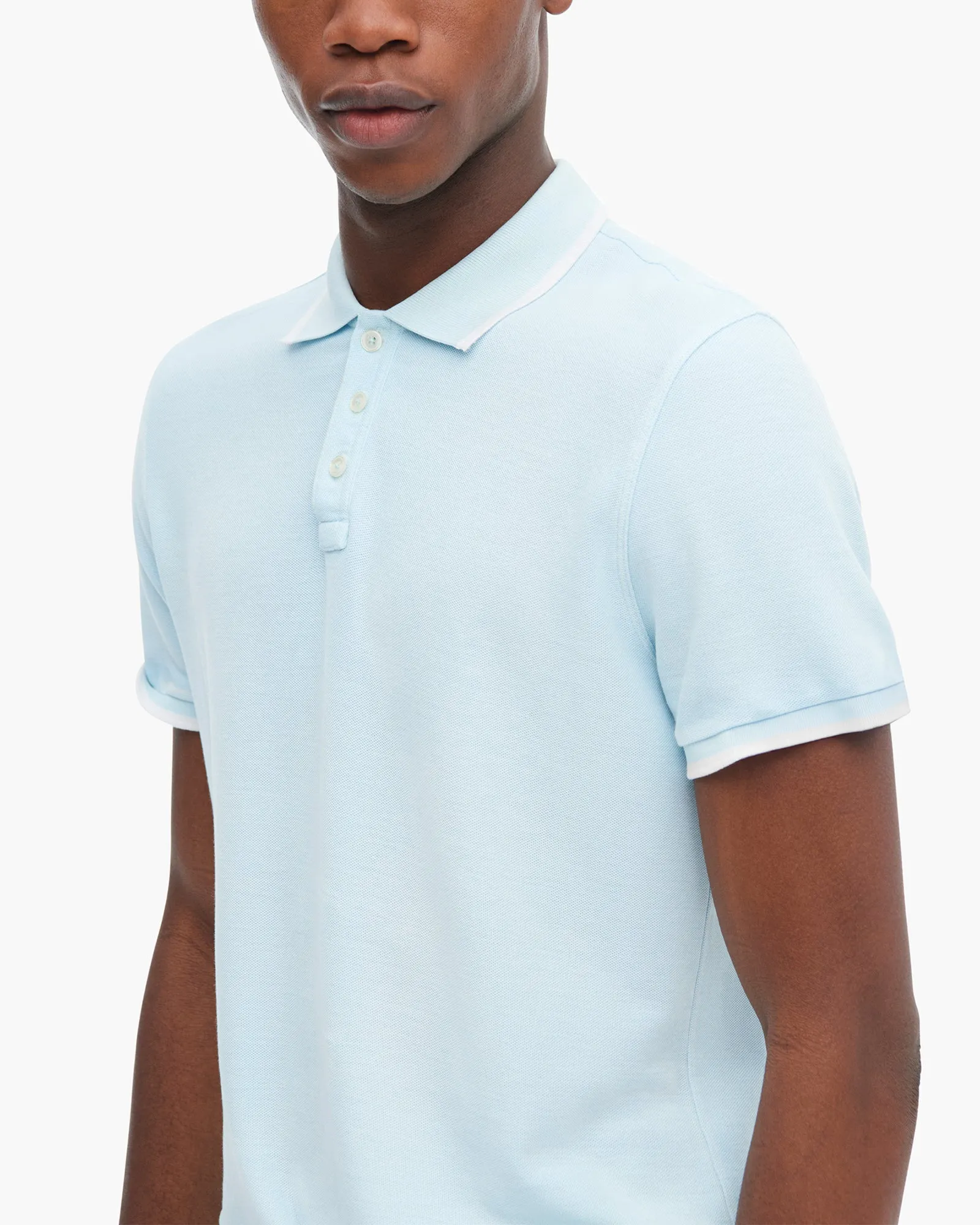 Pique Pigment Wash Short Sleeve Polo with Tipping  - Ocean Blue birthday party