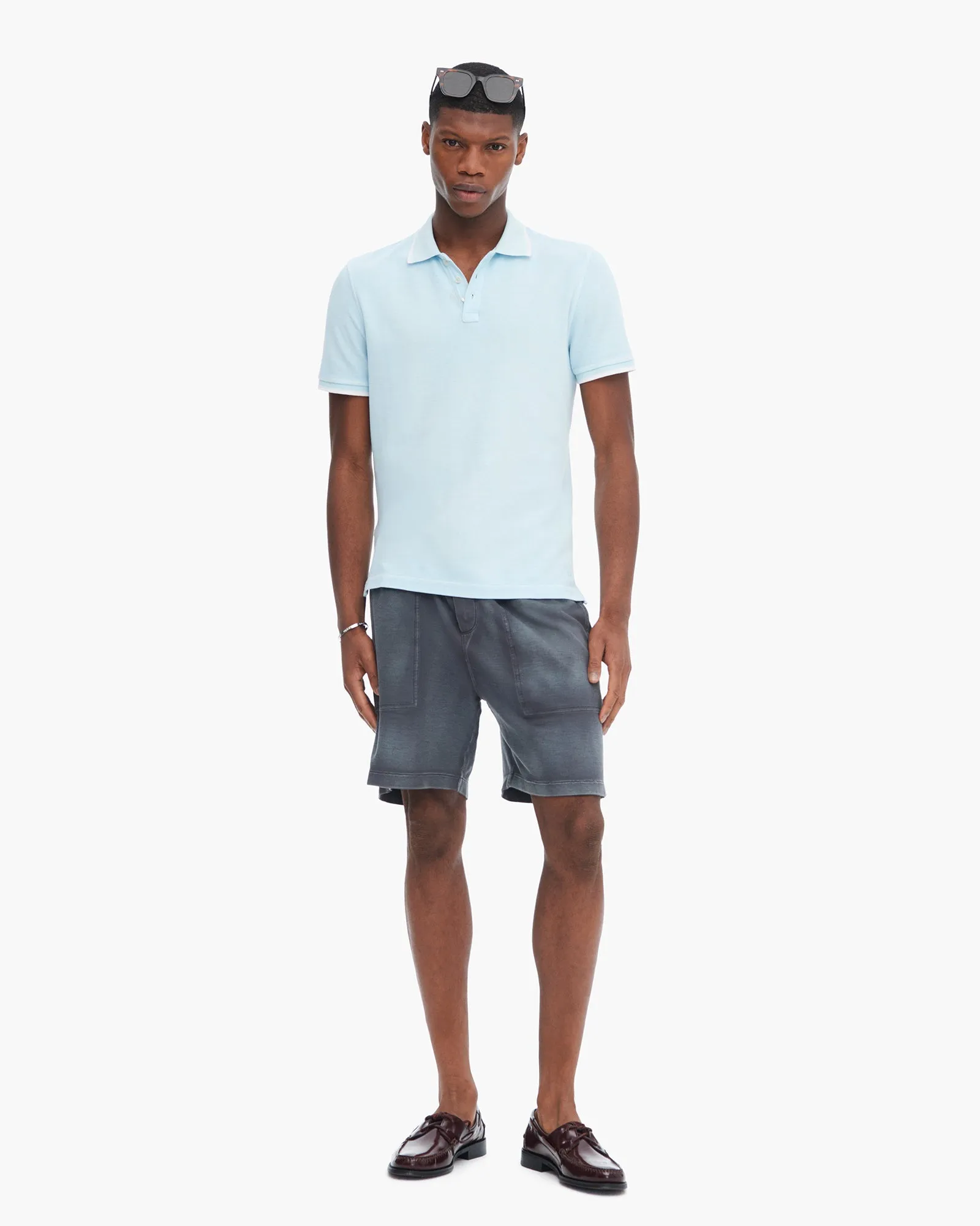 Pique Pigment Wash Short Sleeve Polo with Tipping  - Ocean Blue High-End Finish