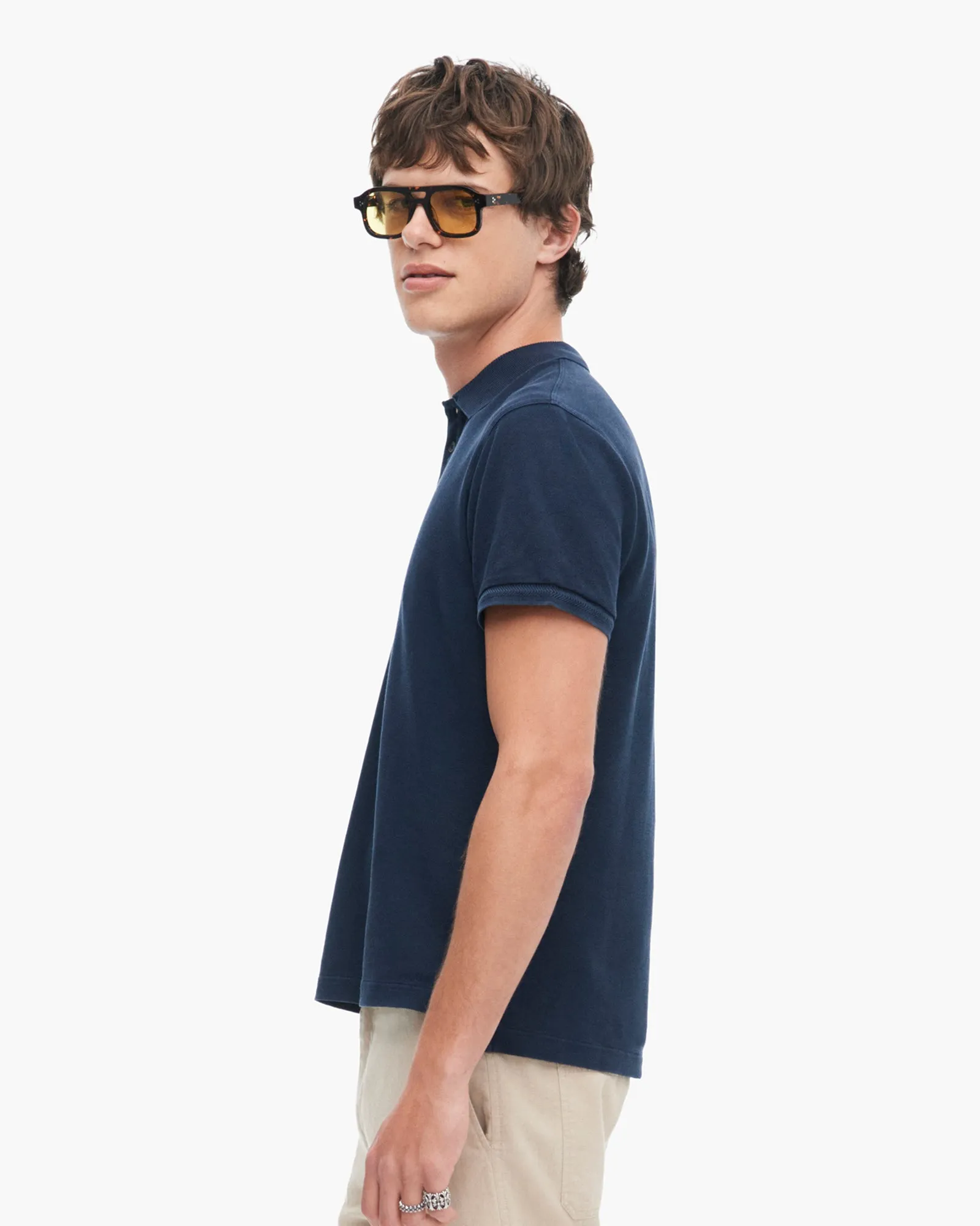 Pique with Sun Bleach Short Sleeve Polo - Dark Navy Animal Print