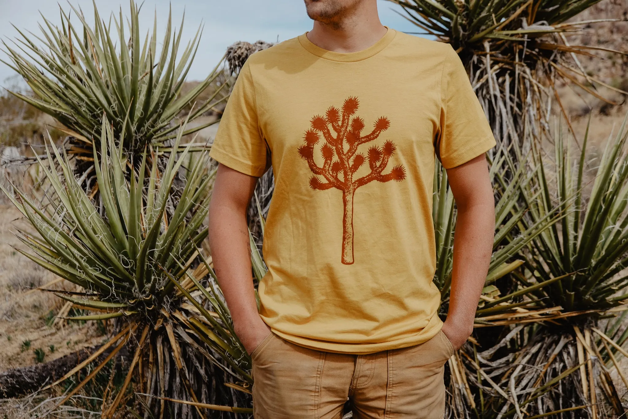 Soft Brushed Finish Airflow Mesh Panels Joshua Tree Tee - Mustard
