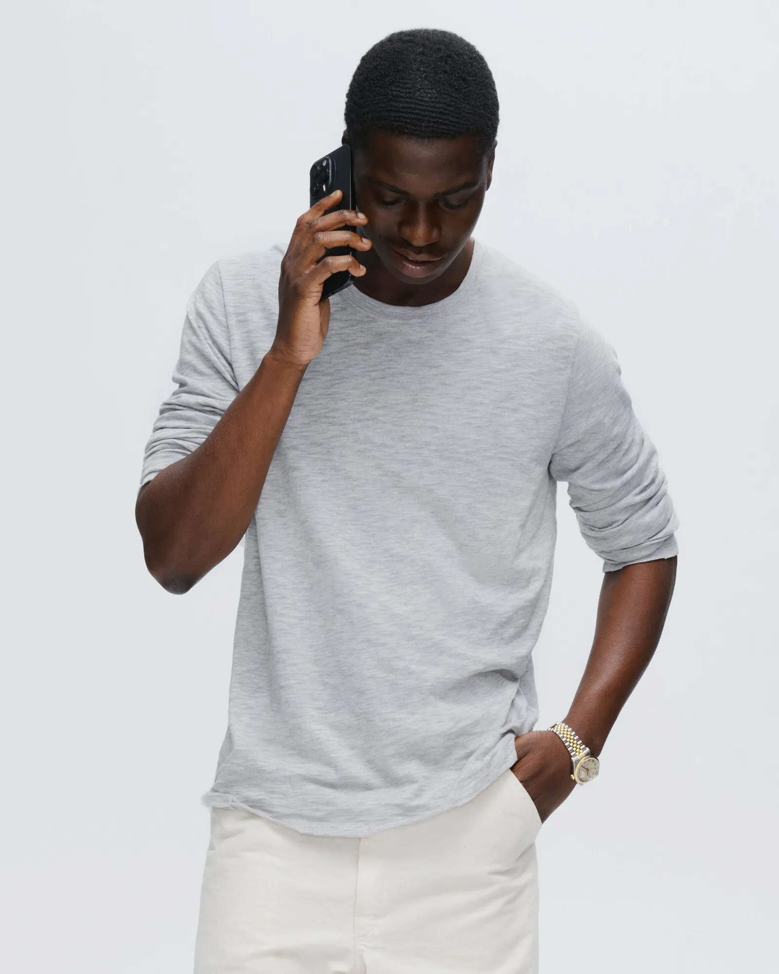 Abrasion Resistant Fabric Slub Jersey Long Sleeve Destroyed Wash Tee - Heather Grey