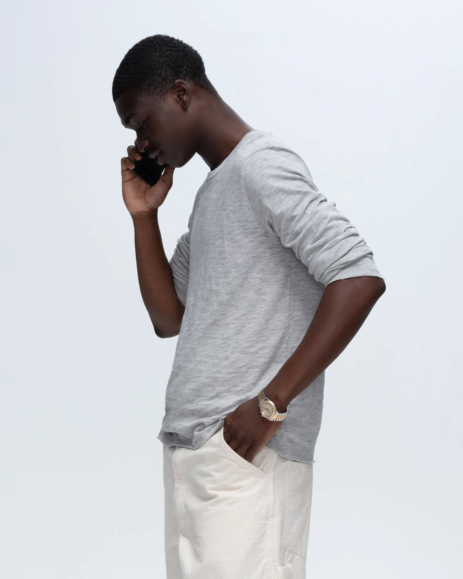 Slub Jersey Long Sleeve Destroyed Wash Tee - Heather Grey Breathable Yarn Composition