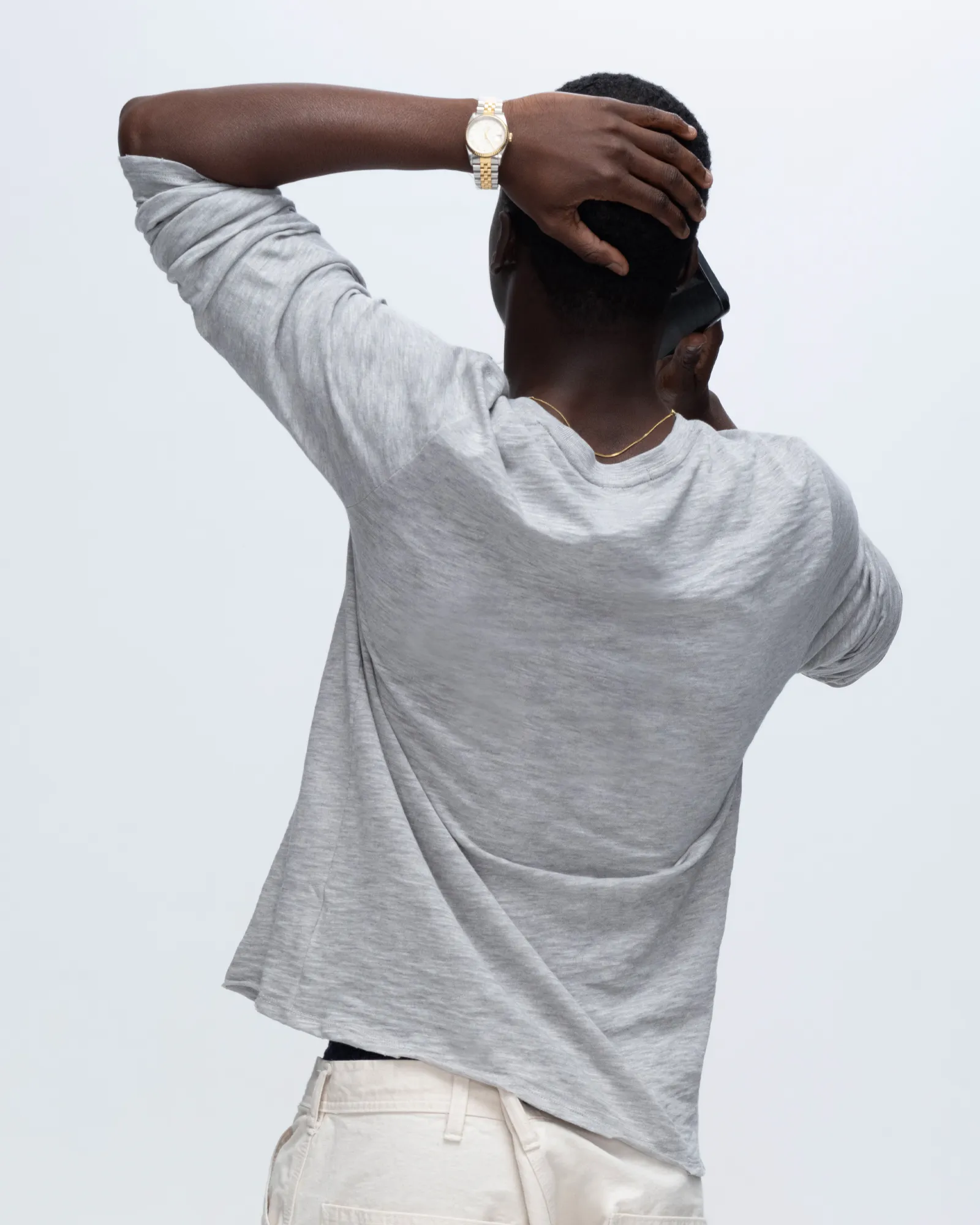 Slub Jersey Long Sleeve Destroyed Wash Tee - Heather Grey Comfortable Look