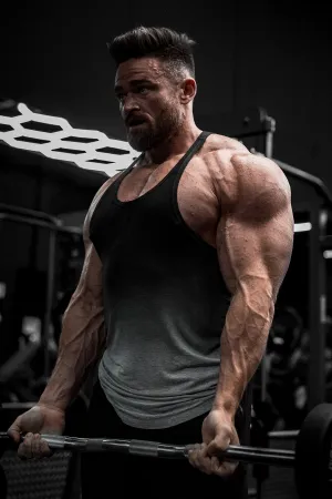 Classic Bodybuilding Racerback Stringer - Gray Ombre Travel Cool Adaptive Torso Compression