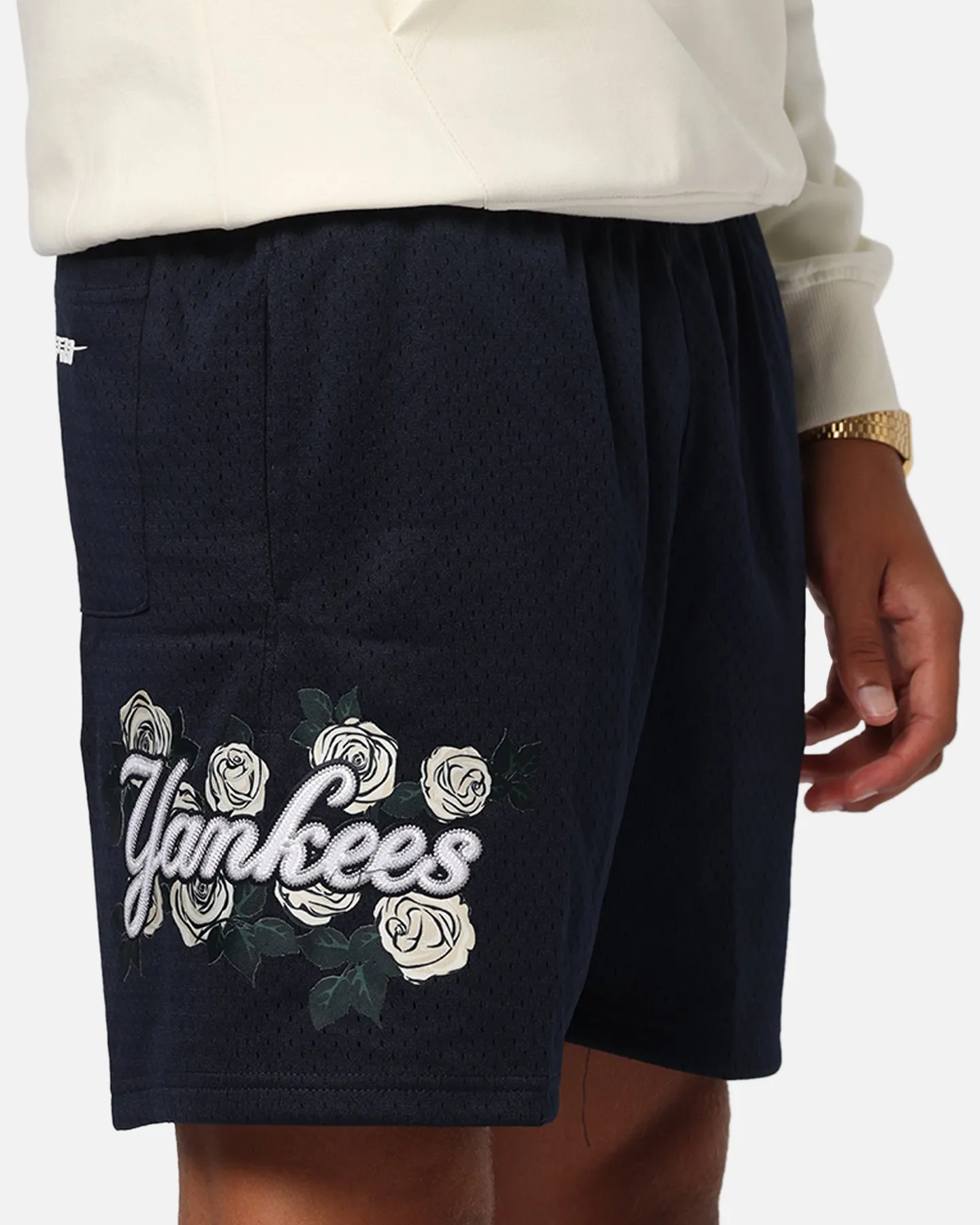 Abrasion Defying Knee Patches Pro Standard New York Yankees Roses Mesh Shorts Navy
