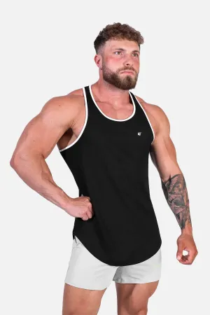 Fast-Dry Bodybuilding Workout Stringer - Black with White Mesh inserts Quick Wear