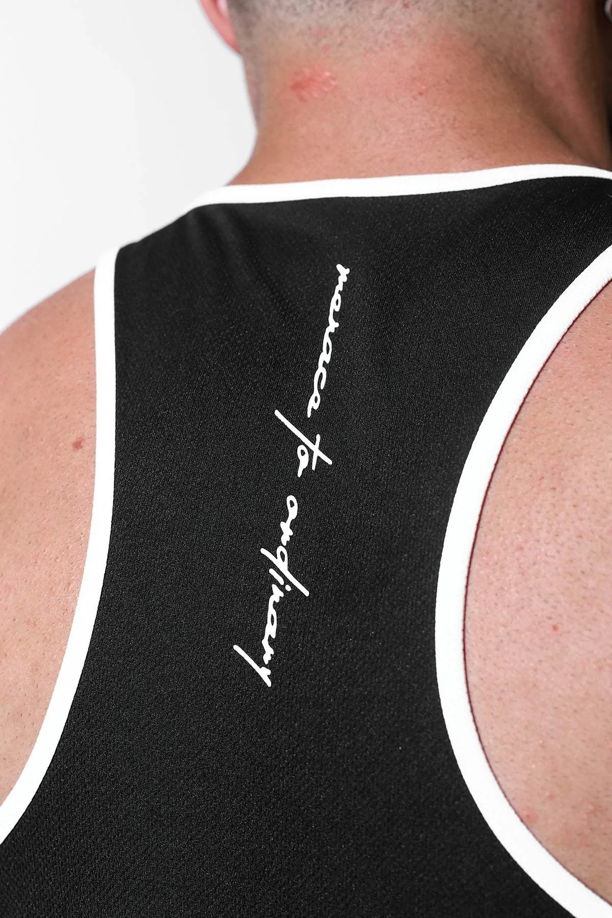 Fast-Dry Bodybuilding Workout Stringer - Black with White Quick Evaporate Design