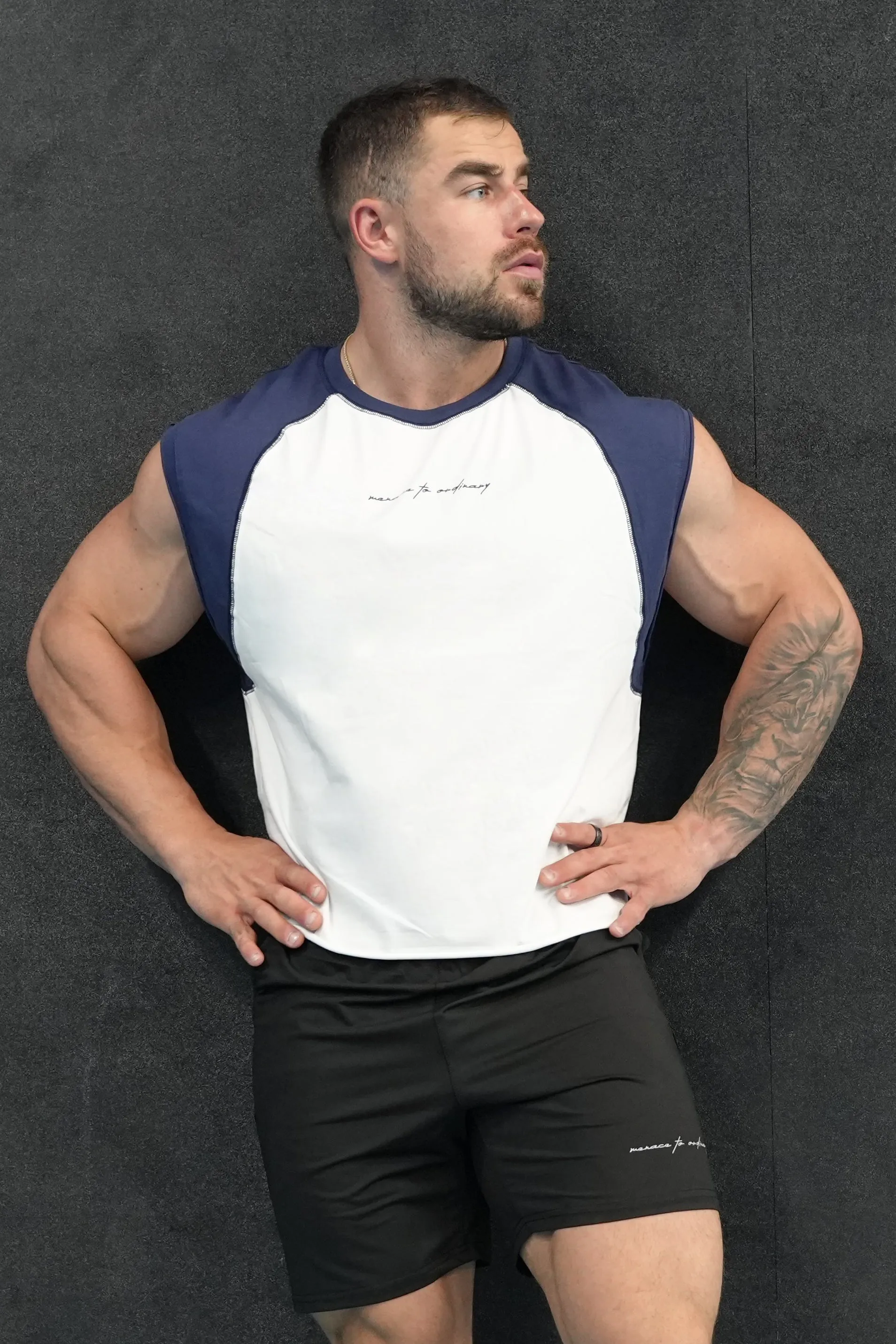 Scientific - useful Raglan Sleeveless Muscle Tank - Navy