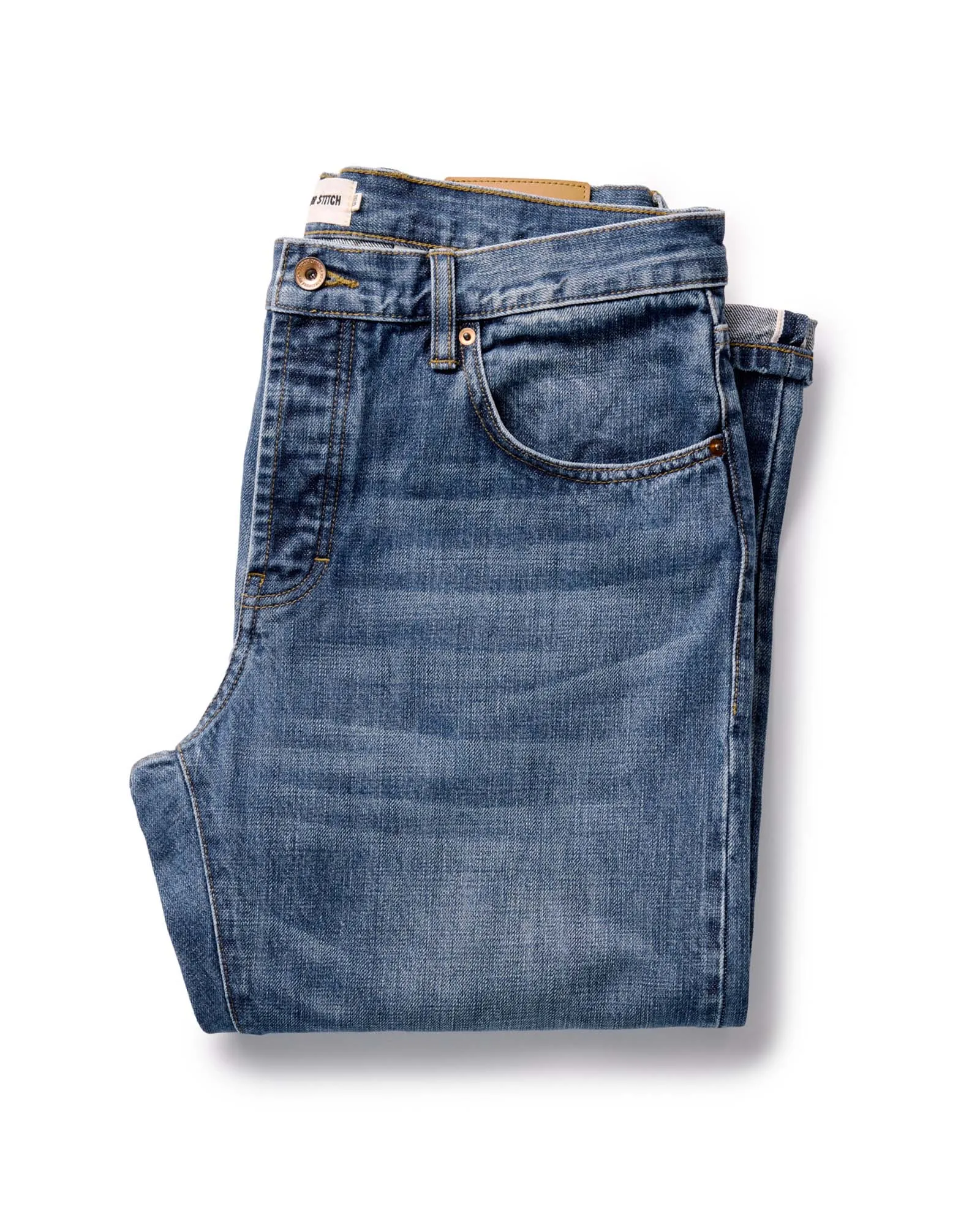 The Straight Jean in Mid Wash Organic Selvedge Built-in shorts