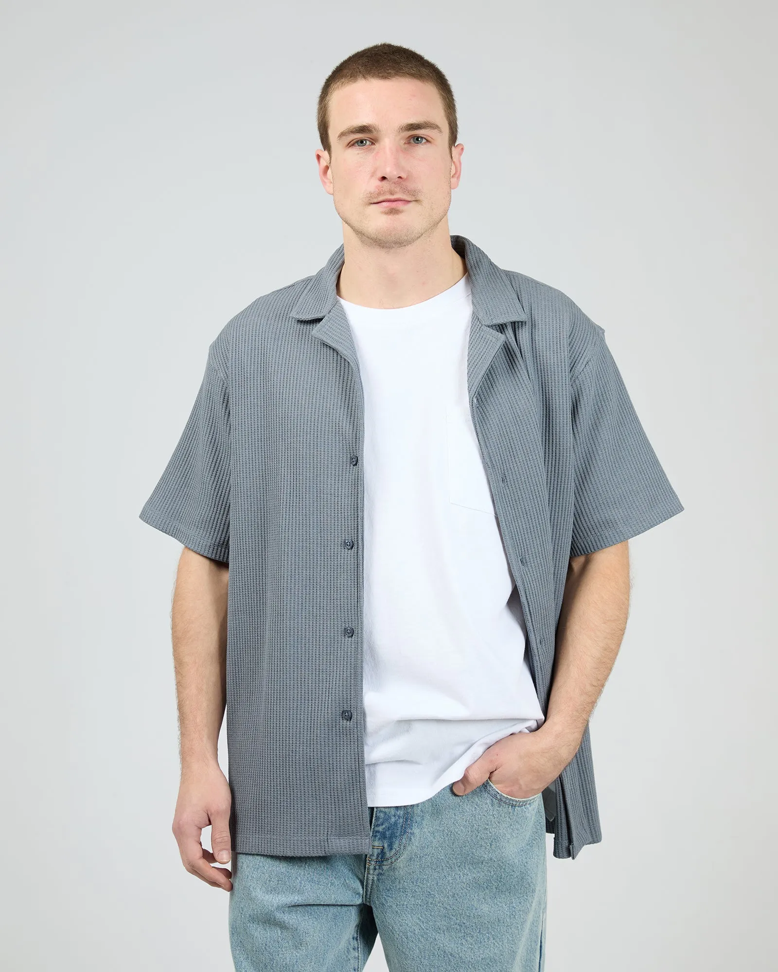 Sporty Style Trendy Design Session Waffle SS Shirt Steel
