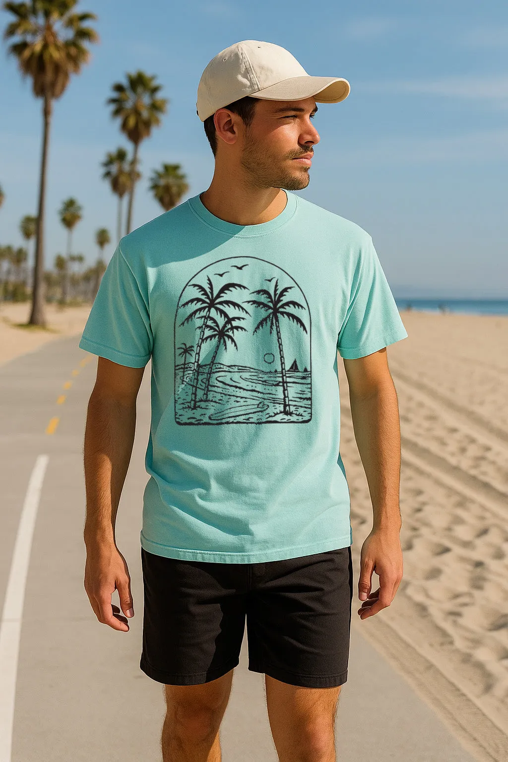 Beach Vibes Tee-Vintage Chalky Mint Chill Comfort Look