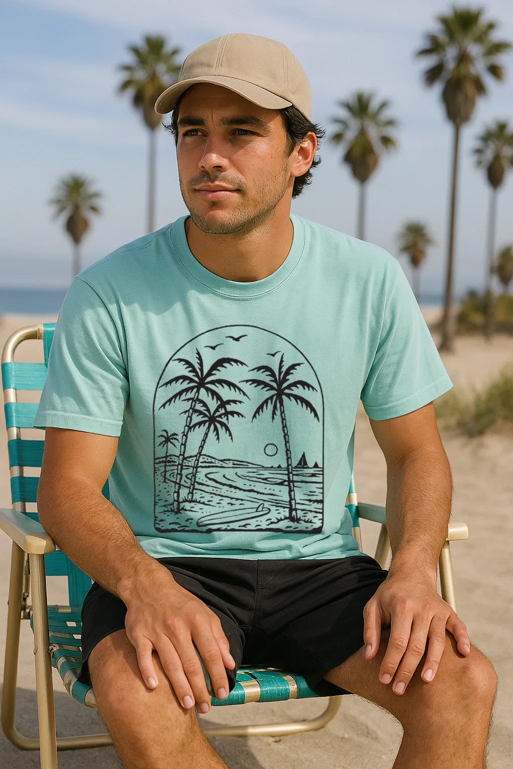 Beach Vibes Tee-Vintage Chalky Mint Oeko Tex Certified