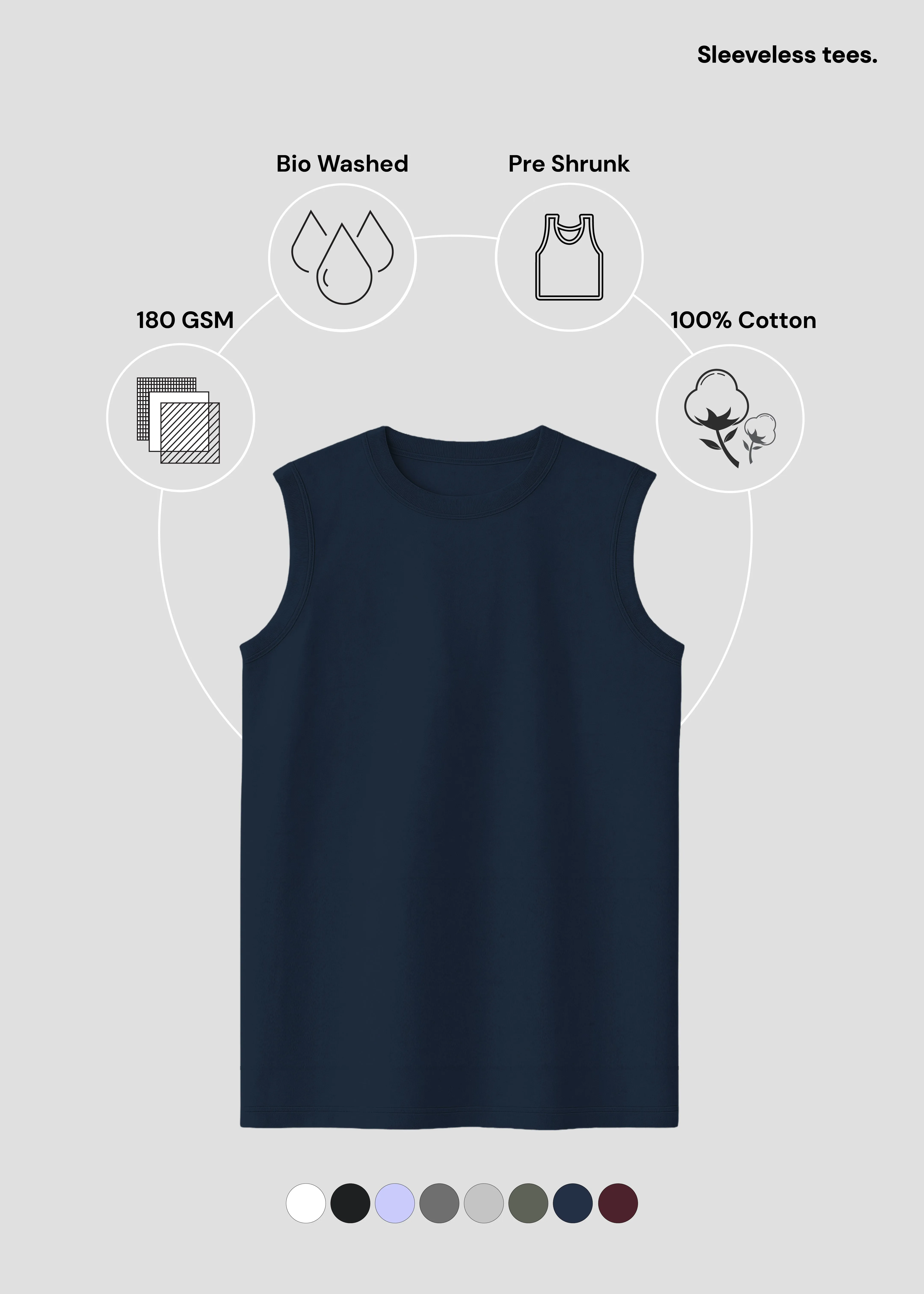 Navy Blue Men's Sleeveless T-Shirt | MS36 Street Style Comfort Design