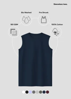 Navy Blue Men's Sleeveless T-Shirt | MS36 Street Style Comfort Design