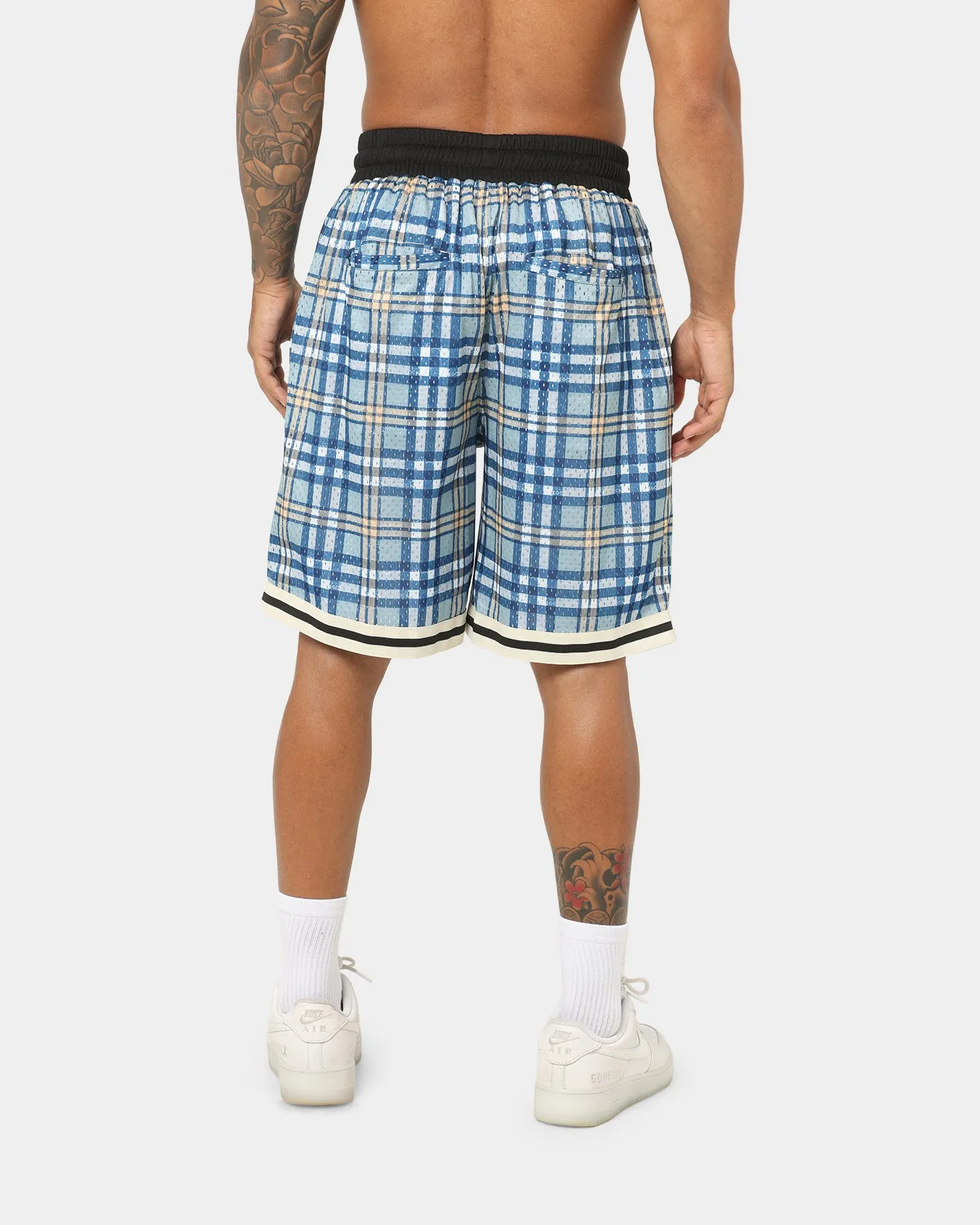 EN ES Team Basketball Shorts Blue Plaid Quick Adjust Fit Sporty Vibes