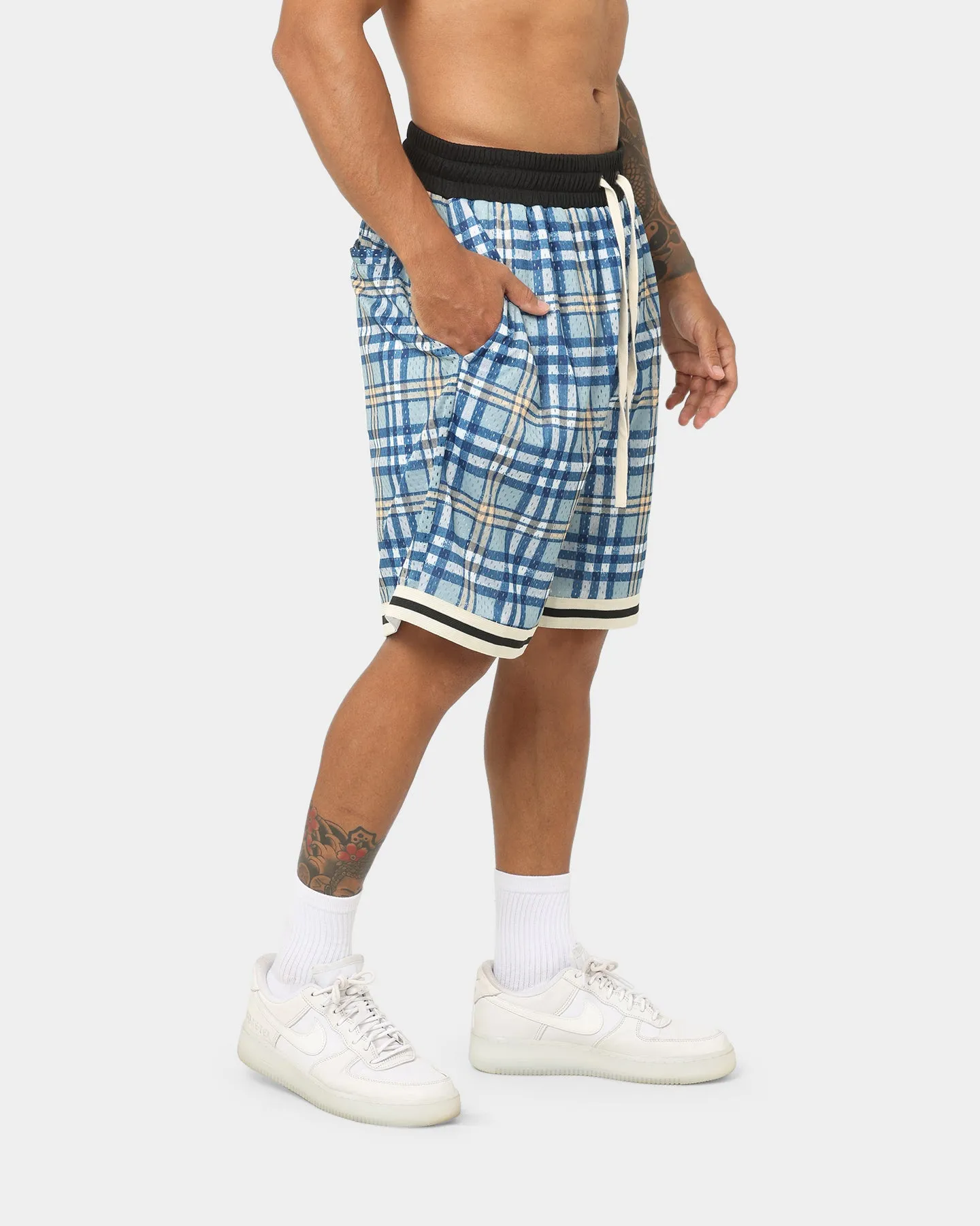 Go Soft EN ES Team Basketball Shorts Blue Plaid