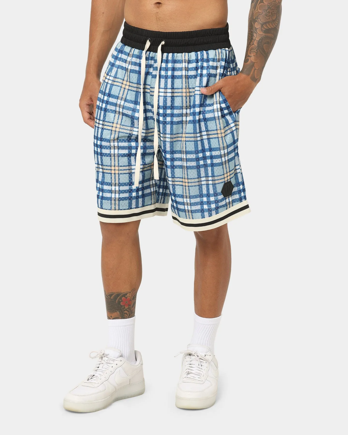 Temperature Regulating Blend EN ES Team Basketball Shorts Blue Plaid