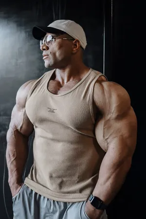 Ribbed Muscle Tank Top - Khaki Arctic - proof