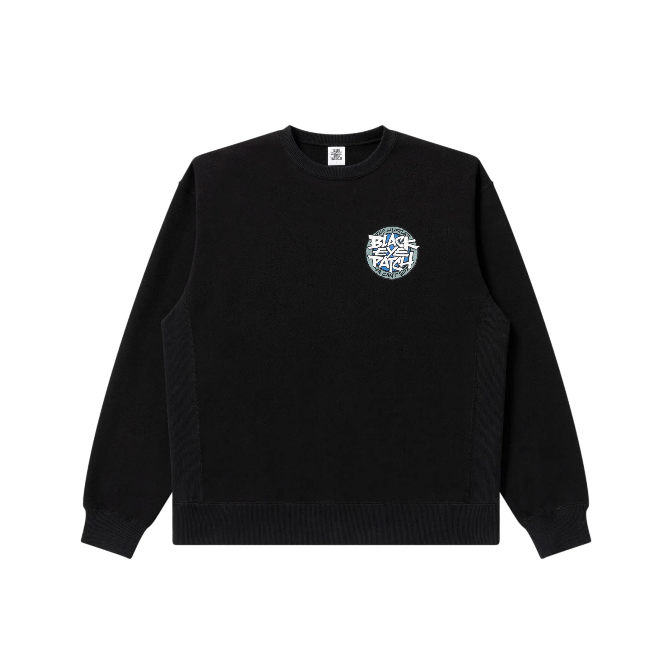 product patch uniqueness ROUGH HUSTLAZ LOGO CREW SWEAT BLACK