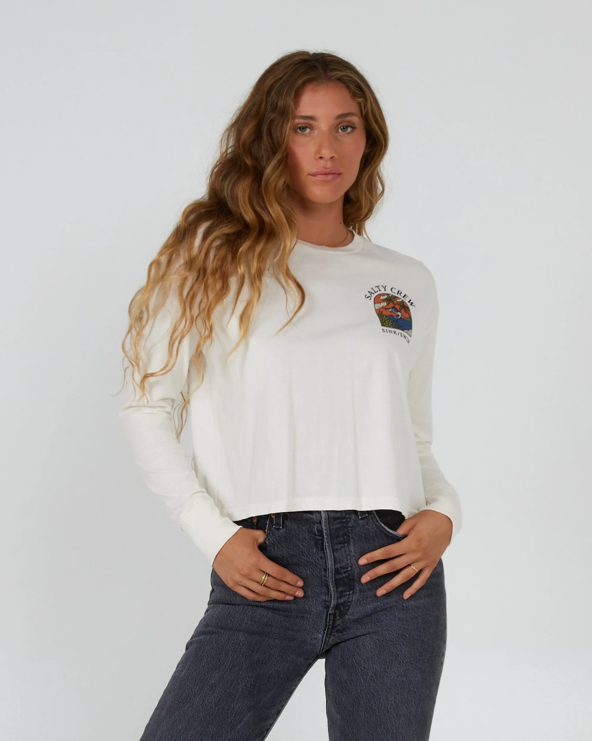 Sail Away L/S Crop Tee - Off White Simple Comfort Look