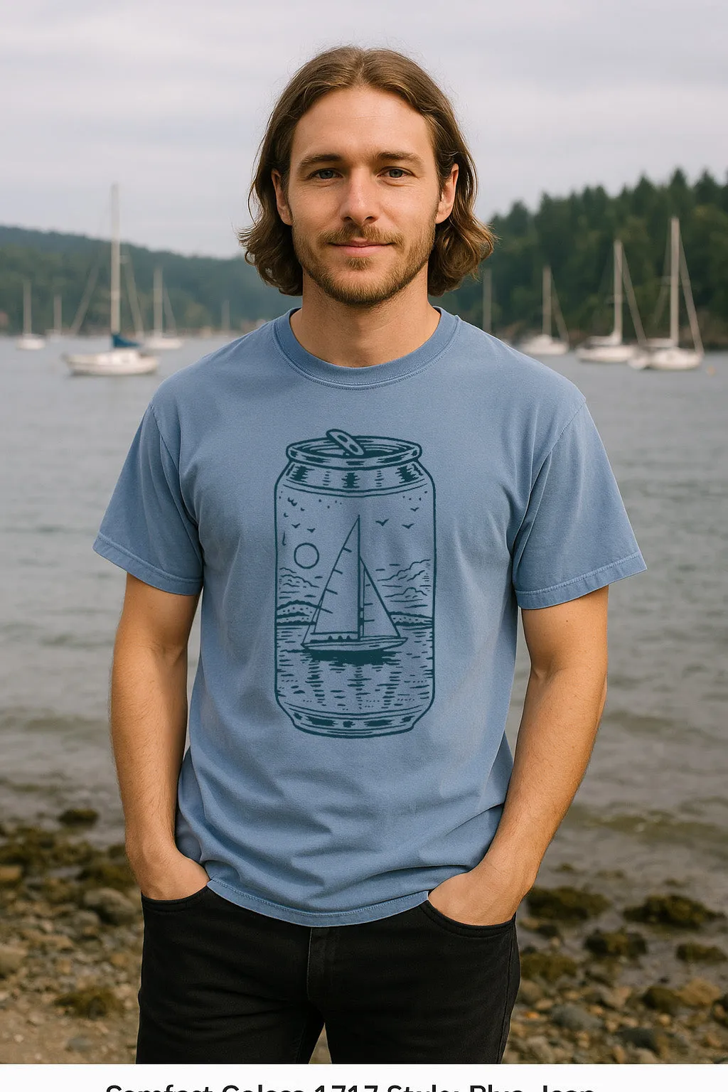 Cozy Wardrobe Sailboat Can Tee-Vintage Blue