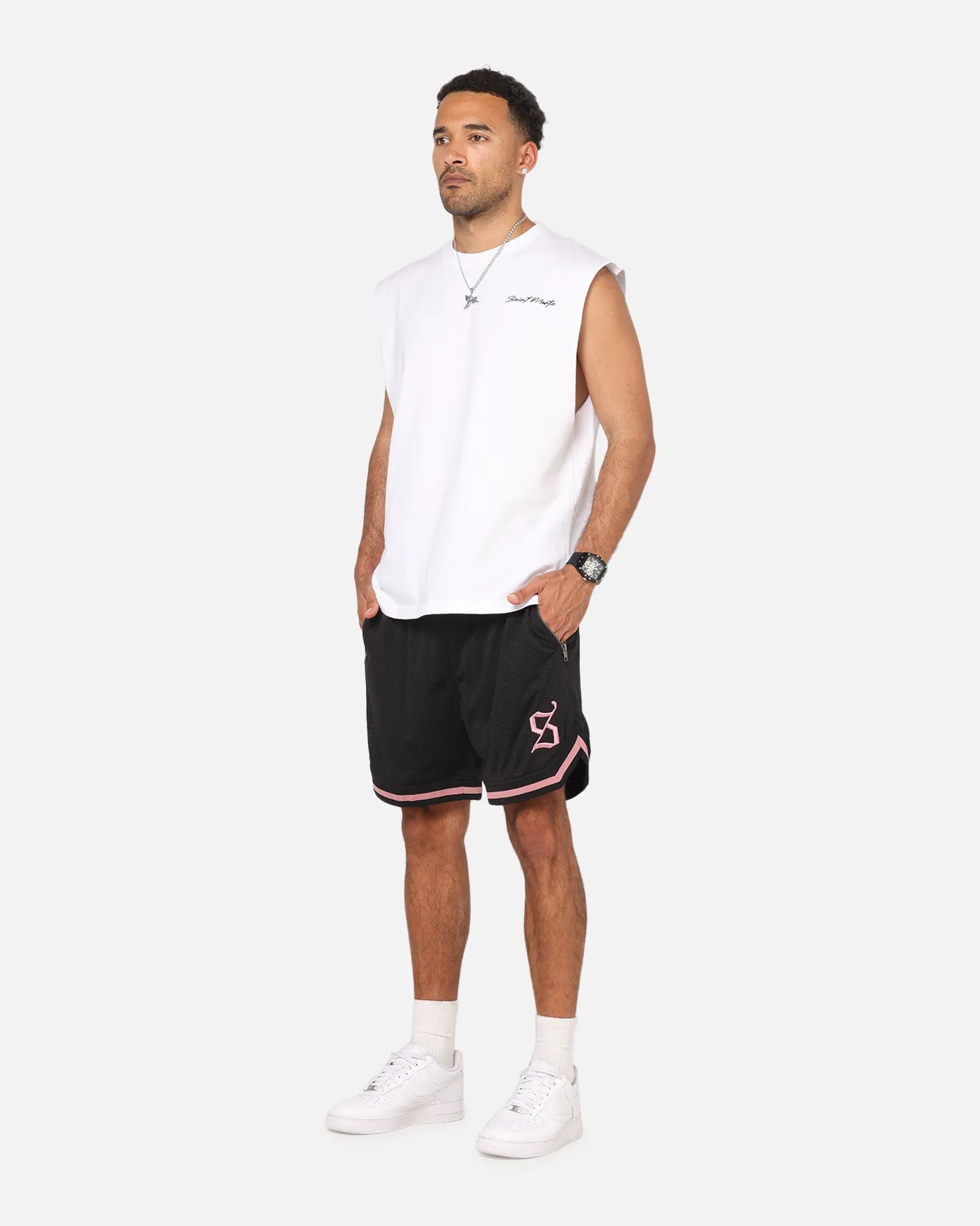 button-down look TearResistantBuild Saint Morta Envogue Allstar Basketball Shorts Black/Pink