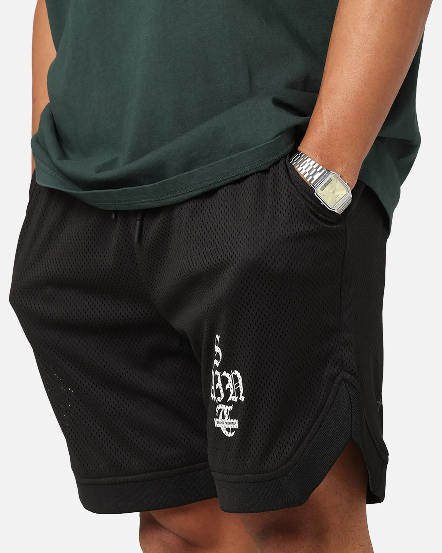 Convertible Length UPFProtection Saint Morta Gothic Stack Basketball Shorts Black