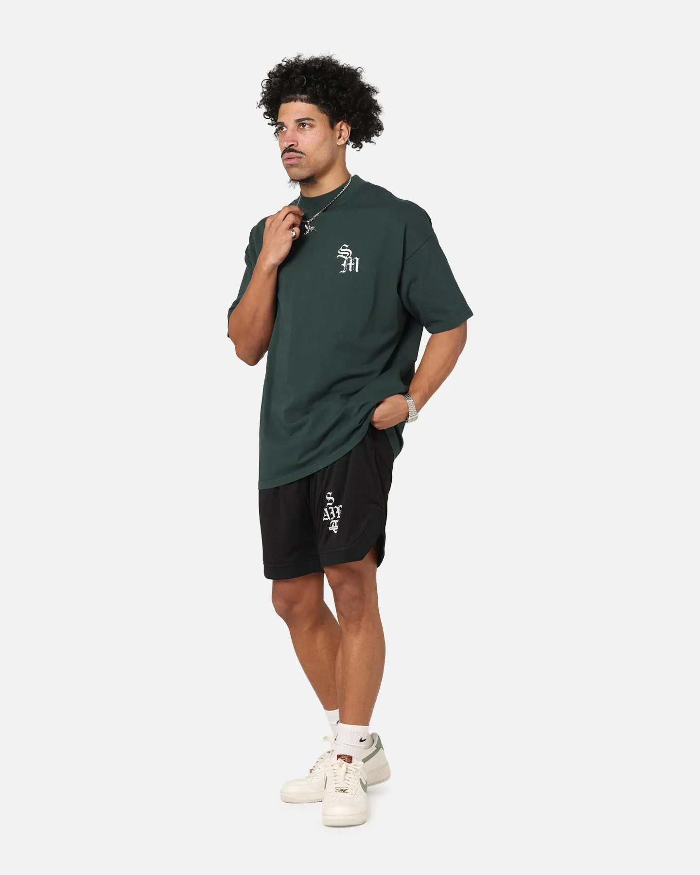 Saint Morta Gothic Stack Basketball Shorts Black Wrinkle Resistant Finish No Slip Grip