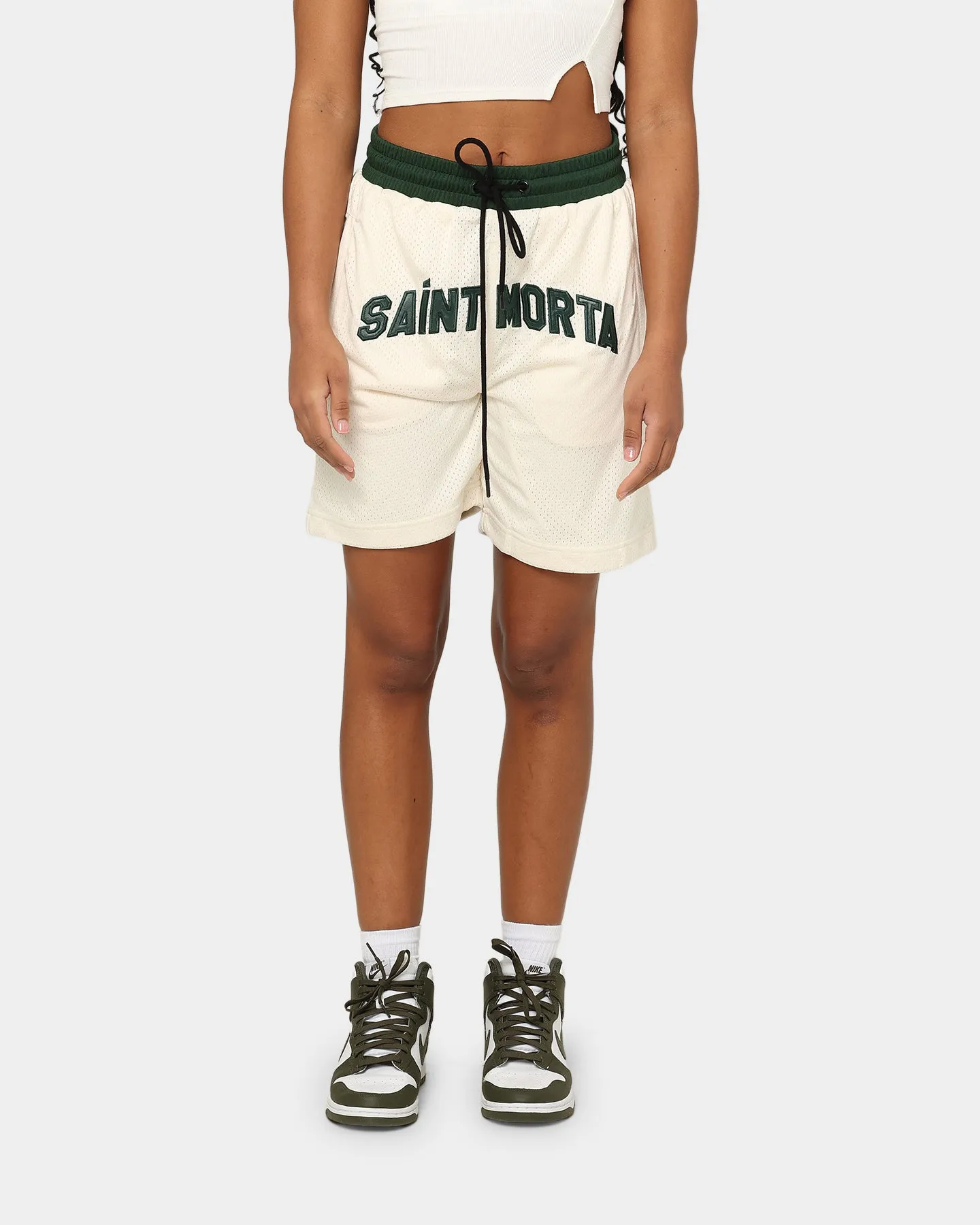 watch fishing outfit Saint Morta Kingdom Basketball Shorts Off White/Green