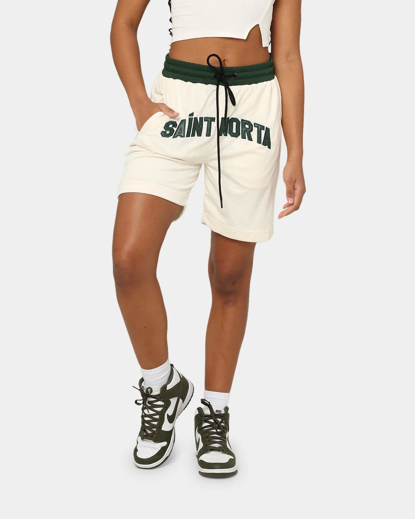 Saint Morta Kingdom Basketball Shorts Off White/Green Eco-friendly Mood Wear