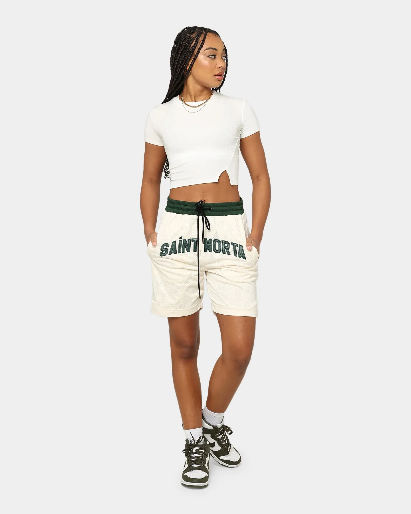 Chic Comfort Saint Morta Kingdom Basketball Shorts Off White/Green