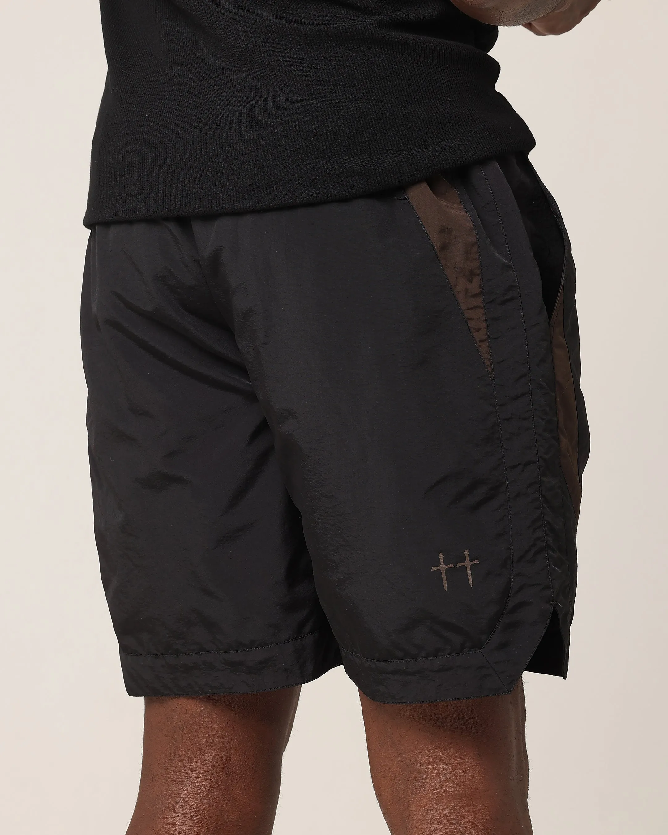 Saint Morta Rage Nylon Shorts Black/Brown Low-waisted