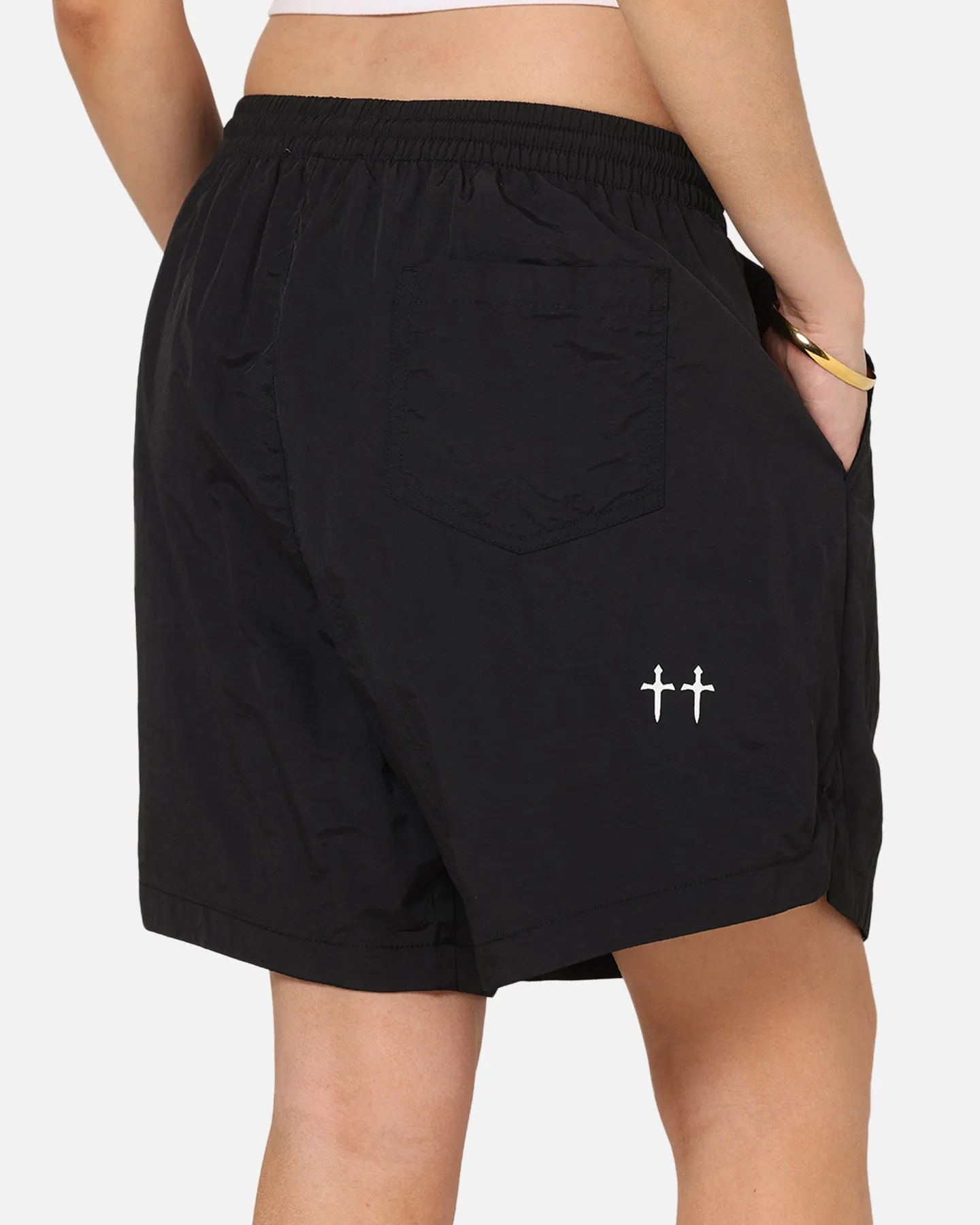 windproof Minimal Waist Saint Morta Saint Studios Logo Nylon Shorts Black