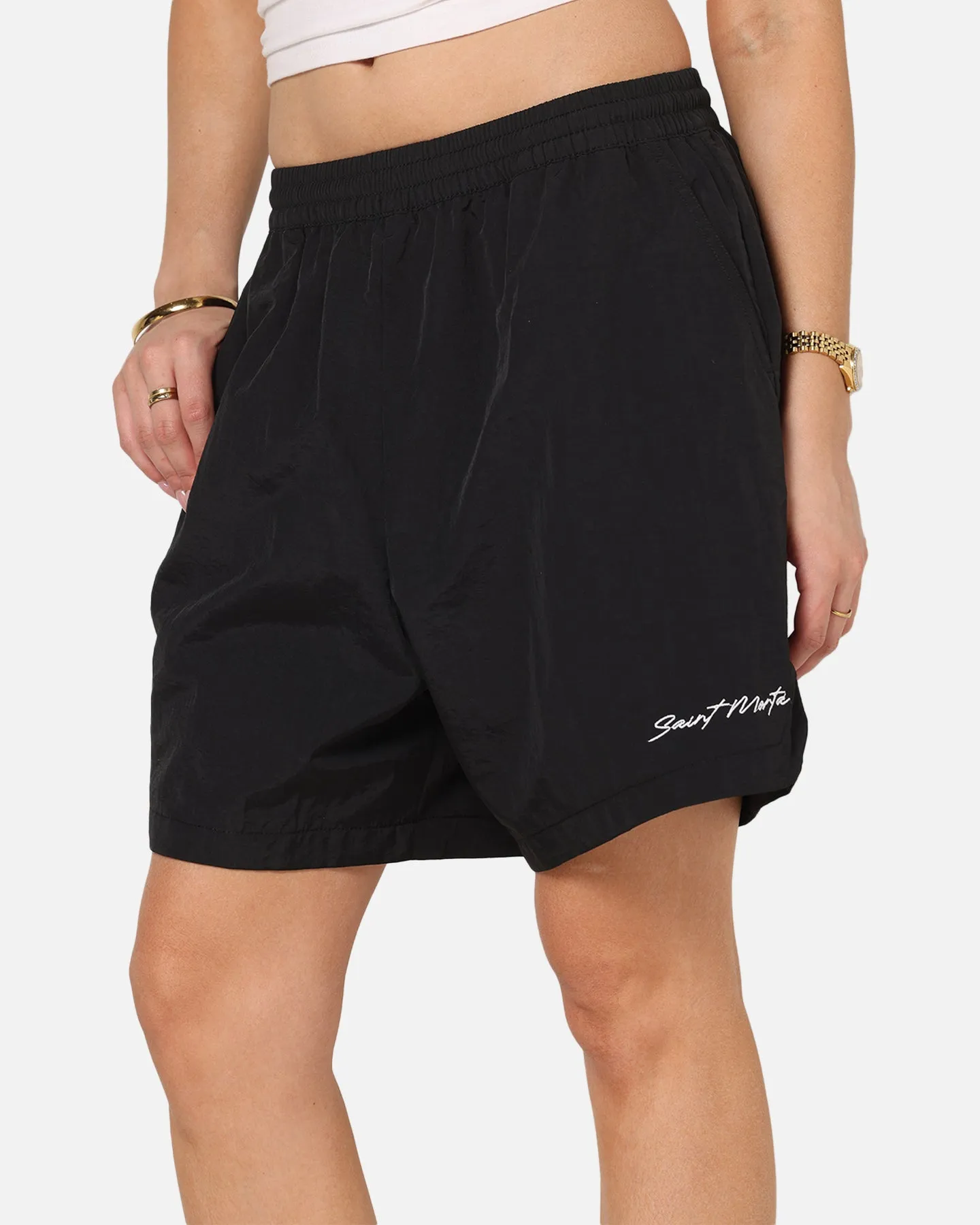 Saint Morta Scription Nylon Shorts Black Wedges Odor Control Treatment