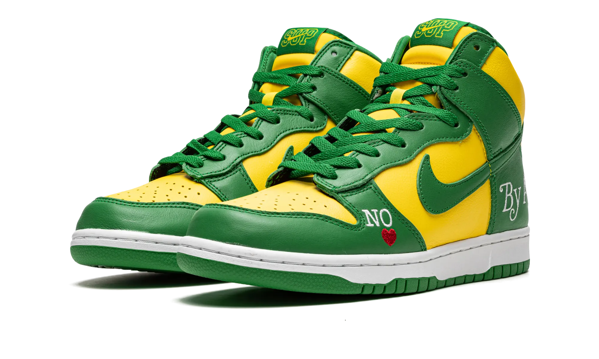SB Dunk High "Supreme - By Any Means - Green/Yellow" Low profile style