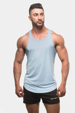 Non Restrictive Silhouette Low Profile Collar Fast-Dry Bodybuilding Workout Stringer - Light Blue