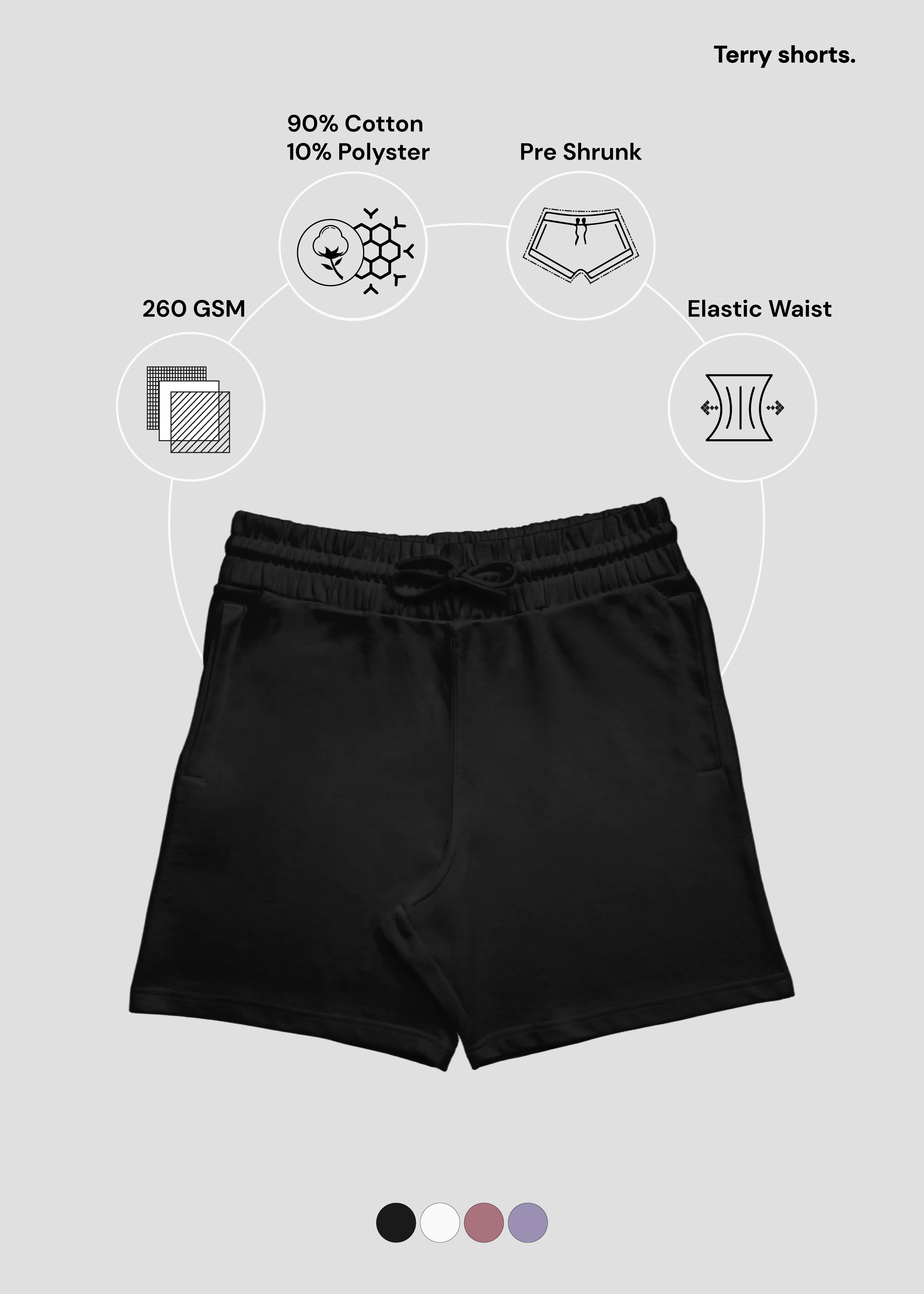 light texture mix and match Black Terry Shorts | MT45
