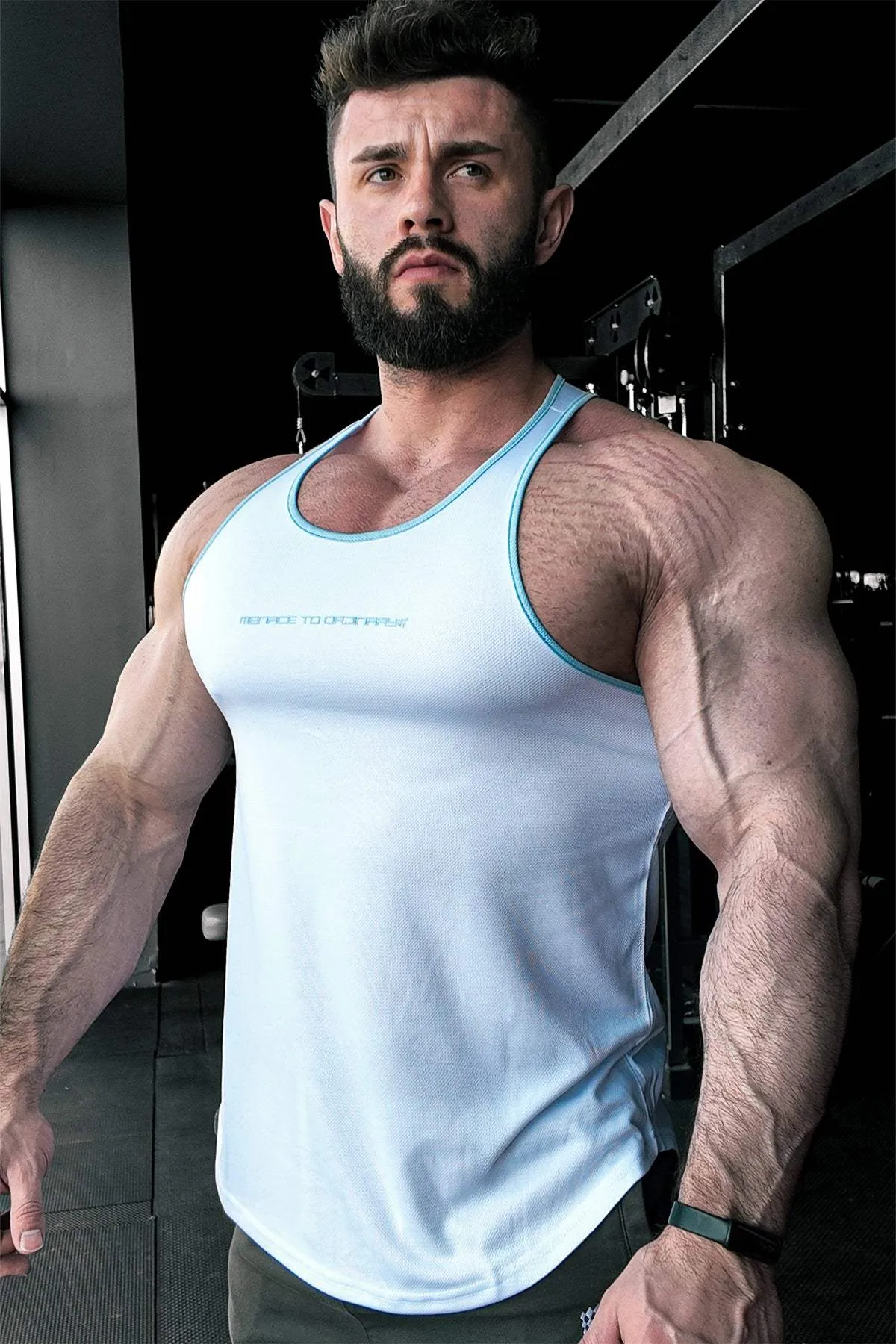 Fast-Dry Bodybuilding Workout Stringer - White with Blue modern warfare