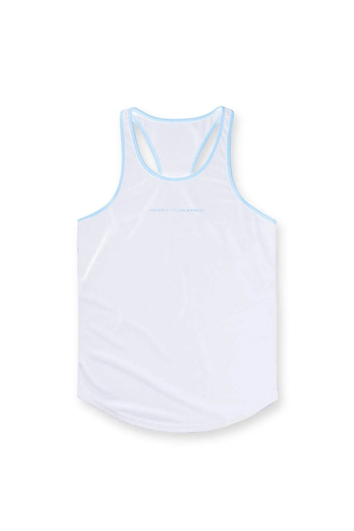 Fast-Dry Bodybuilding Workout Stringer - White with Blue medium quality Slim Fit Cut