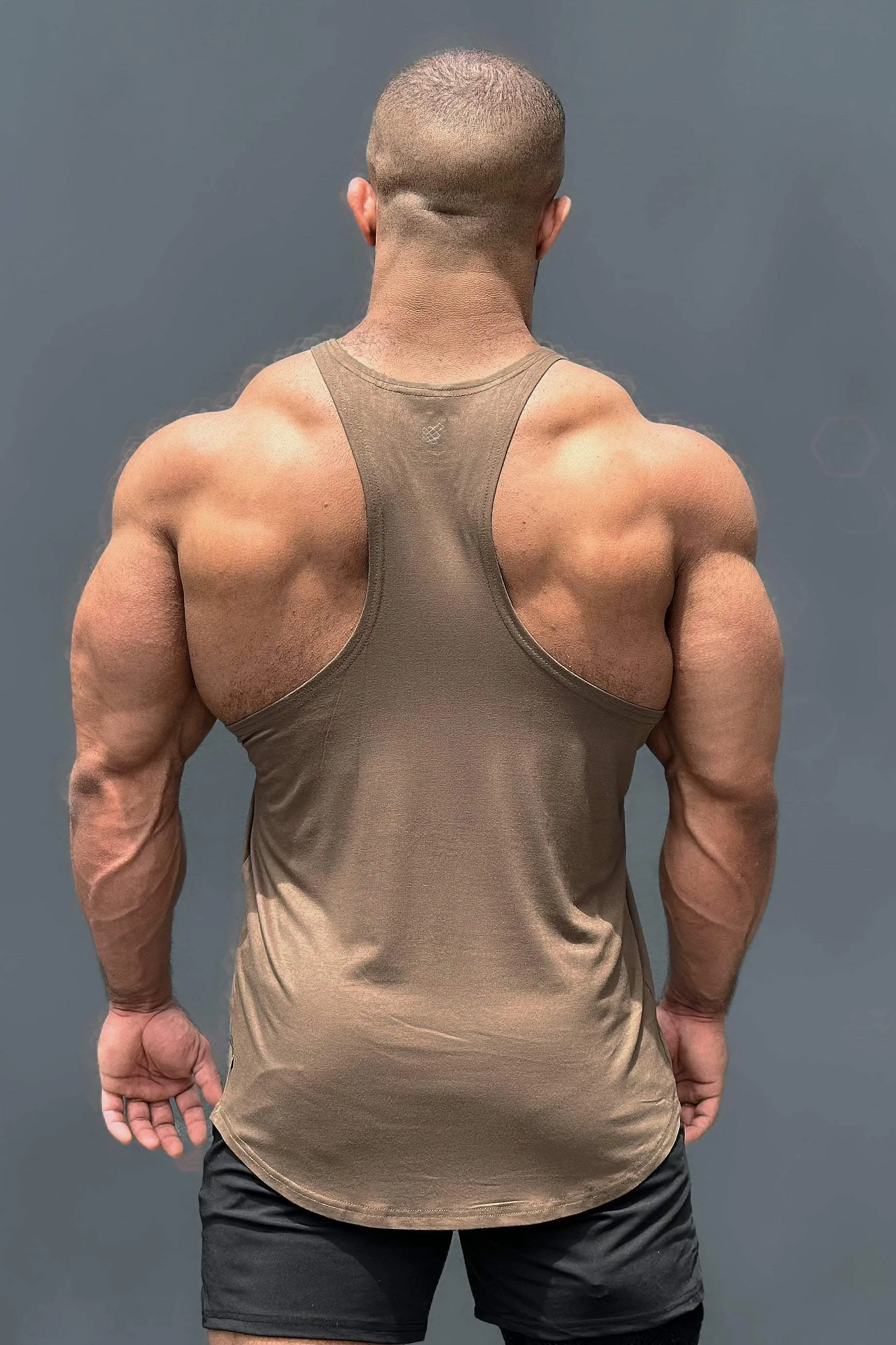 Multi Panel Construction Classic Bodybuilding Racerback Stringer - Olive