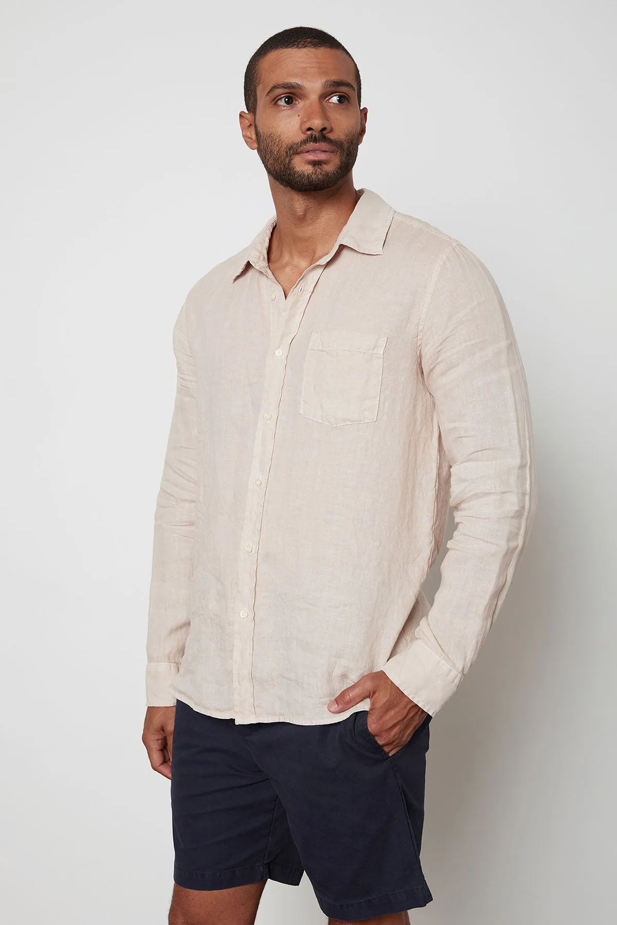 BENTON LINEN BUTTON-UP SHIRT Lightweight Comfort