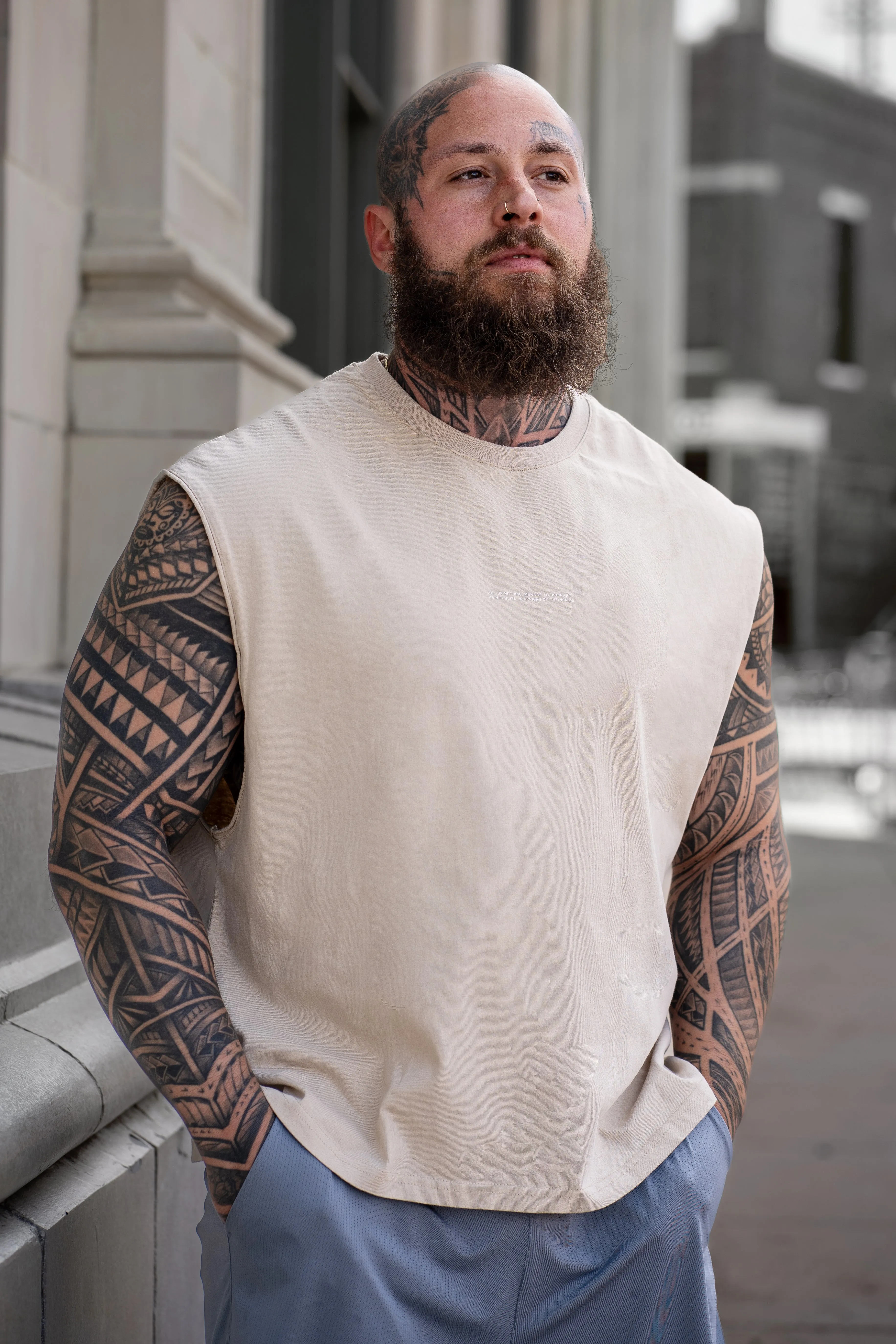 Sleeveless Box Cut Tank Top - Light Khaki Fresh Smooth rural scene