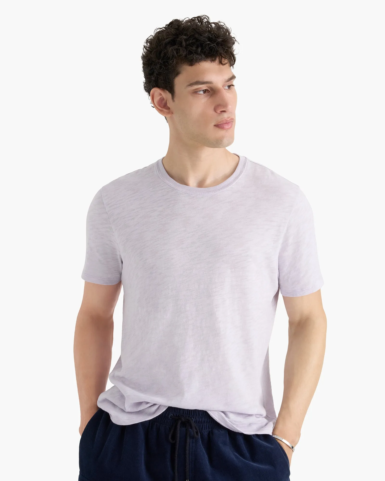 Easy-to-Match Slub Jersey Chroma Wash Short Sleeve Crew Neck Tee - Faded Lavender