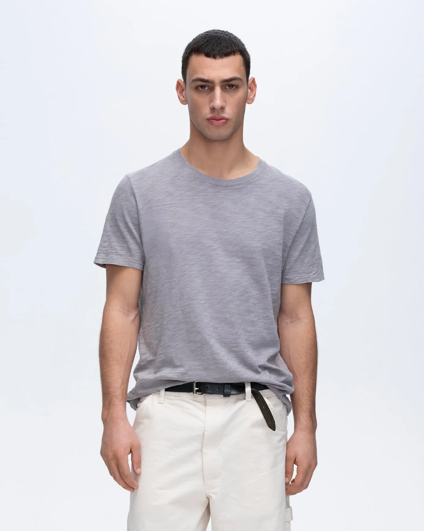 Outdoor Outfit Style Comfy Active Fit Slub Jersey Chroma Wash Short Sleeve Crew Neck Tee - Shark