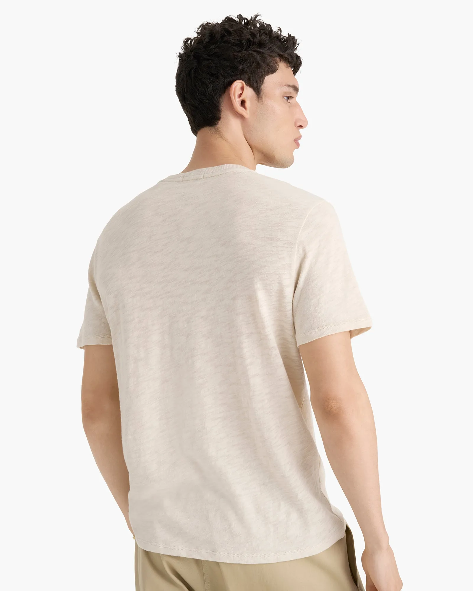 Slub Jersey Chroma Wash V-Neck Tee - Bleached Oak EcoConscious Processing Chilly Comfort