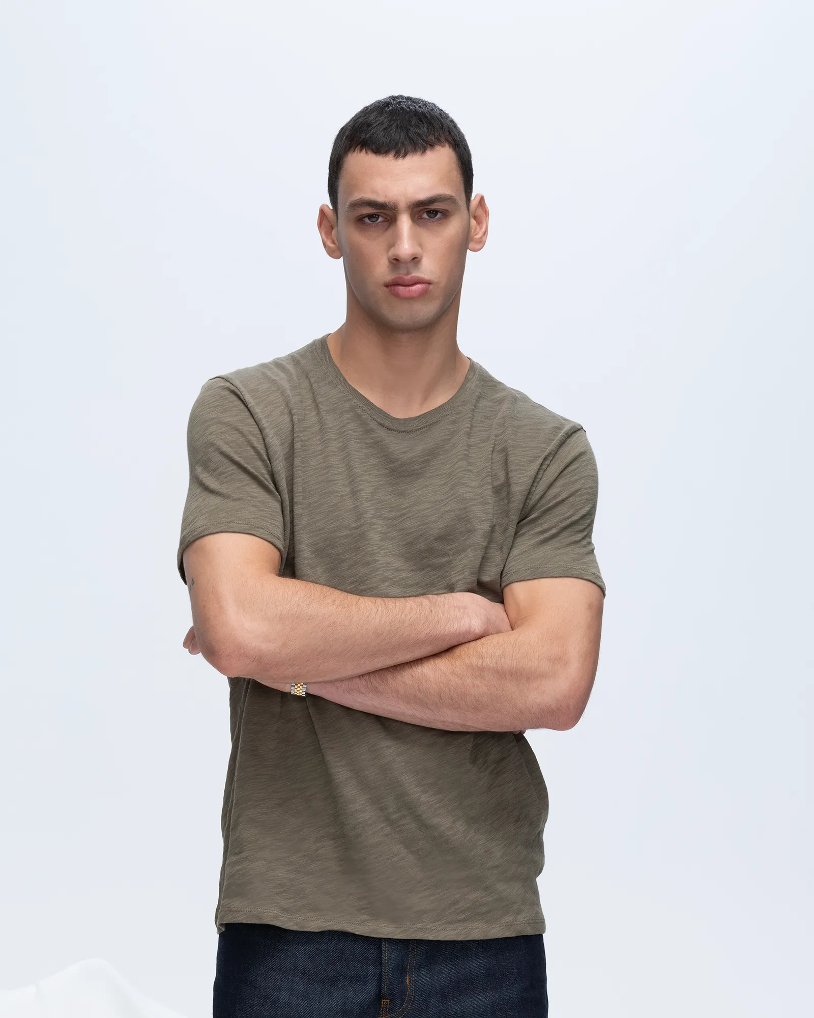 Slub Jersey Crew Neck Tee - Army Sporty and Cool