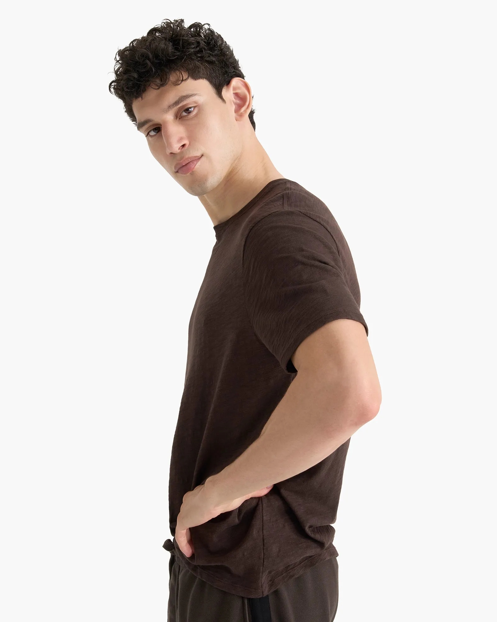 Lightweight Fabric Slub Jersey Crew Neck Tee - Dark Chocolate