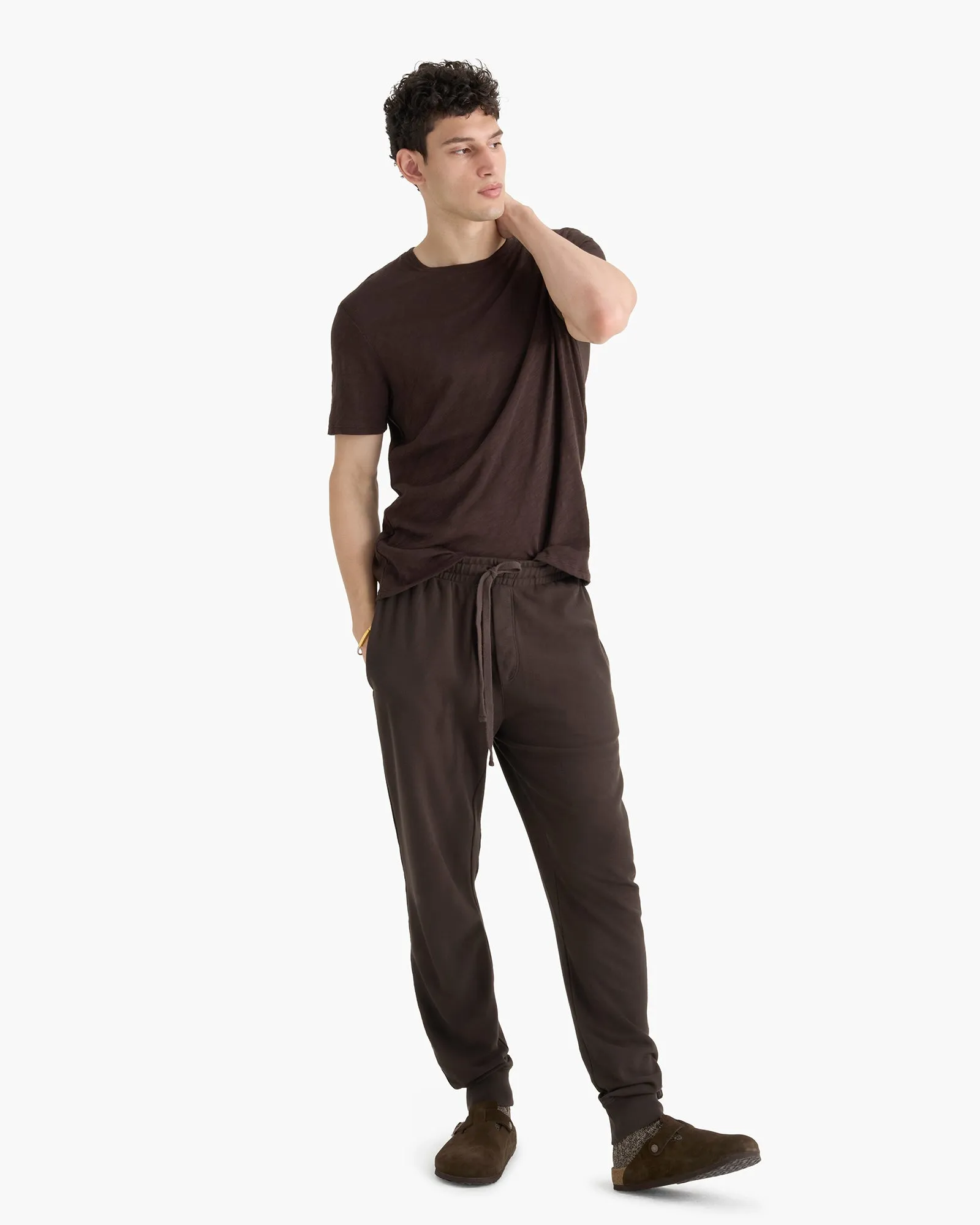 Slub Jersey Crew Neck Tee - Dark Chocolate Simple Chic Flexible Collar